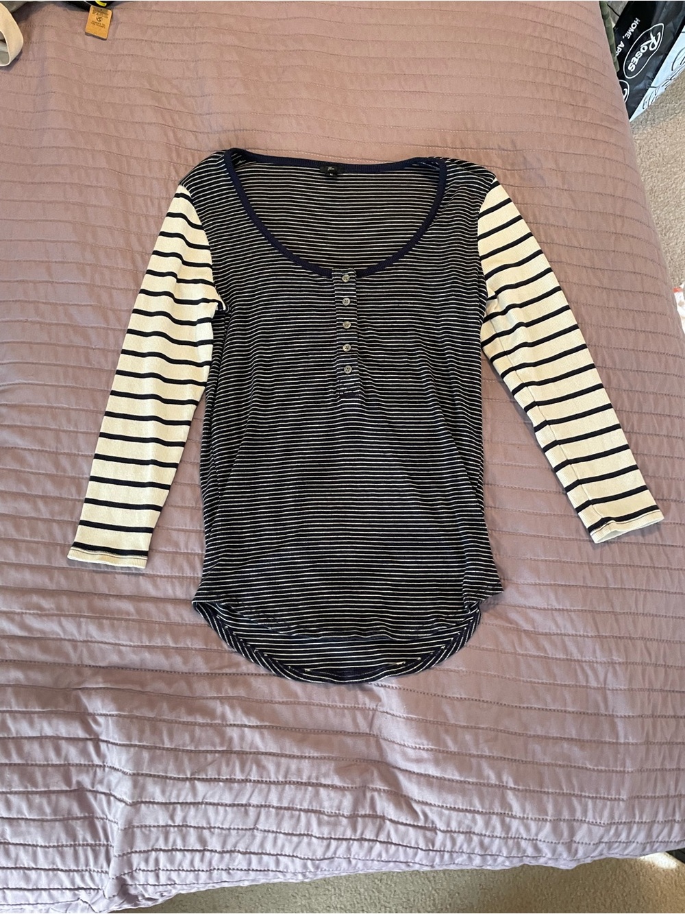 J.Crew long sleeved ribbed henley top with stripes Medium